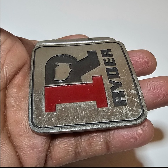 Vintage RYDER Pewter Belt Buckle By Michelin Squared With Red Inlay Flawed - Picture 3 of 10